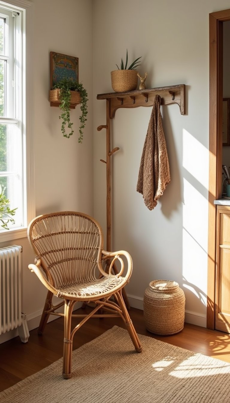 Perchero De Rattan Y Fibras Naturales Bohemio