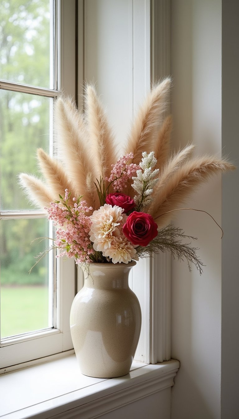 Dried And Fresh Mixed Pink Red Arrangement Combo