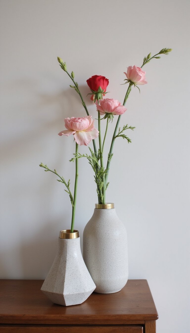 Geometric Vase Trio With Petite Bloom Clusters