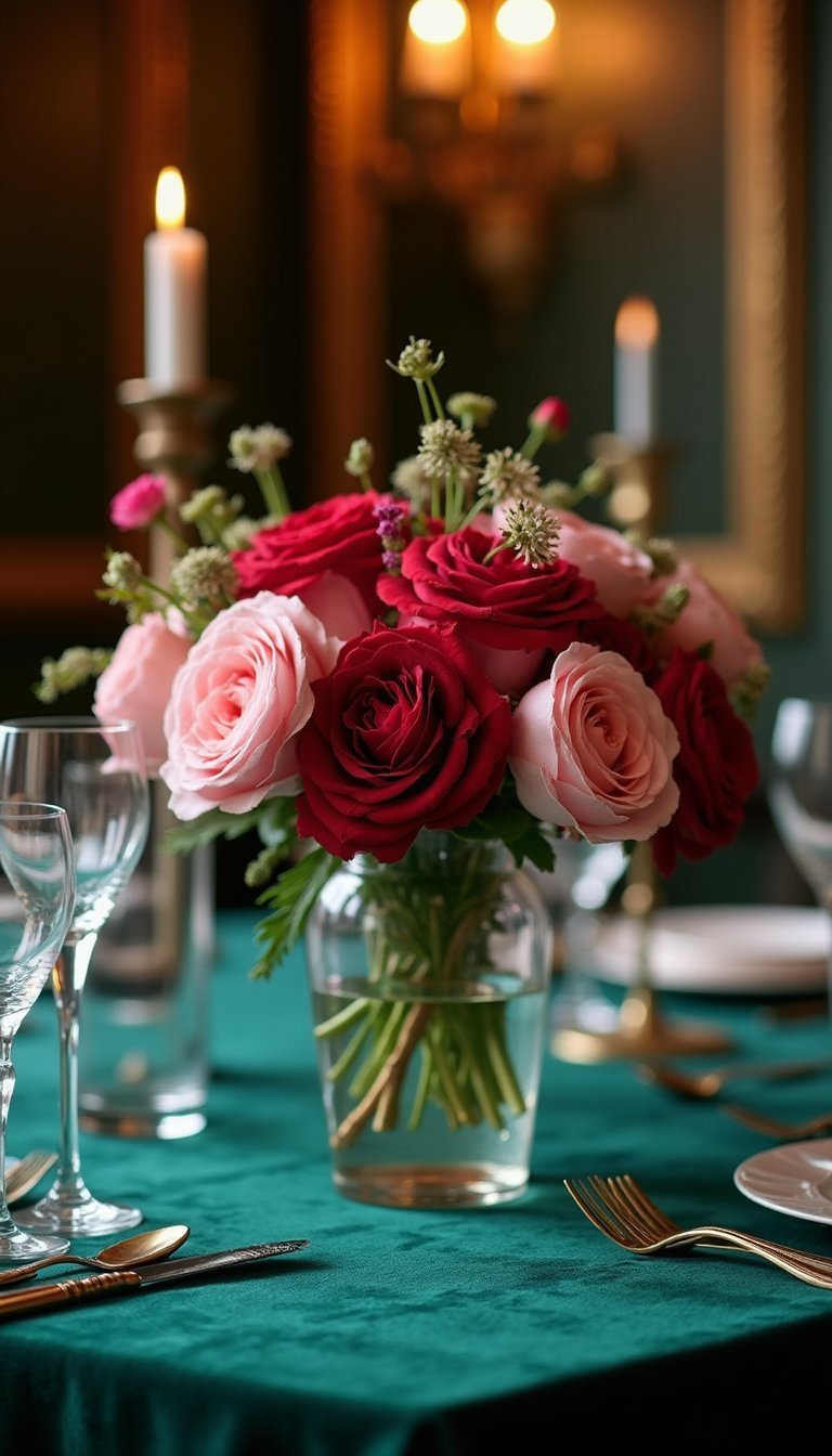 High-Contrast Vase With Velvet Tablecloth Accent