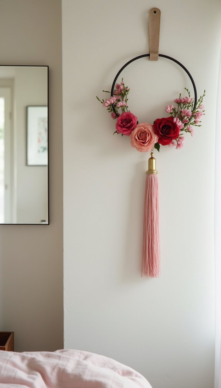 Mini Hanging Hoop With Floral Tassel Accent