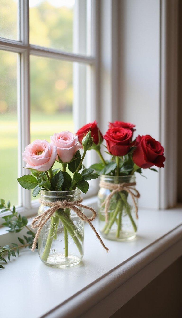 Mini Mason Jar Pink And Red Bud Vases