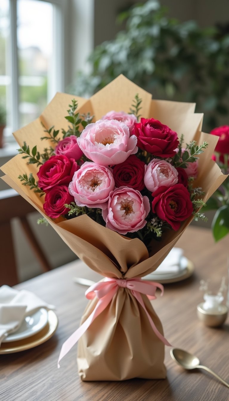 Monochrome Ombre Pink And Red Hand-Tied Bouquet