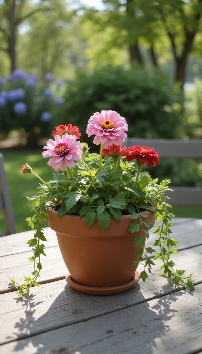 Terracotta Pot With Mixed Bloom Cottage Style