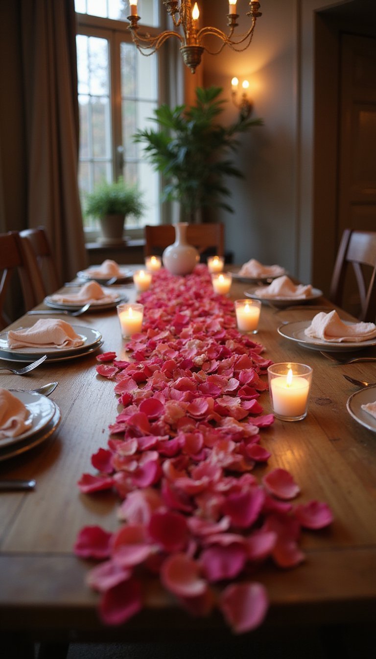 Wavy Runner Of Petals For Romantic Table Setting