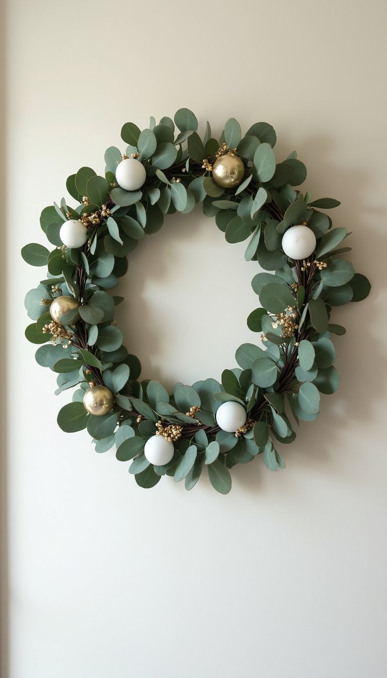 Corona Navideña Minimalista De Eucalipto Fresco