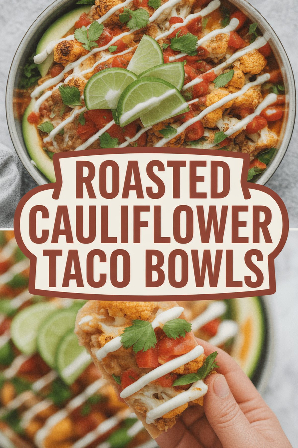 Roasted Cauliflower Taco Bowls recipe idea in stylish layout