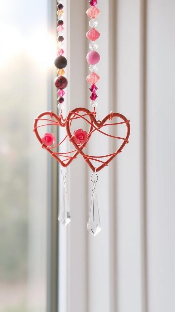 Beaded Wire Heart Sun Catchers