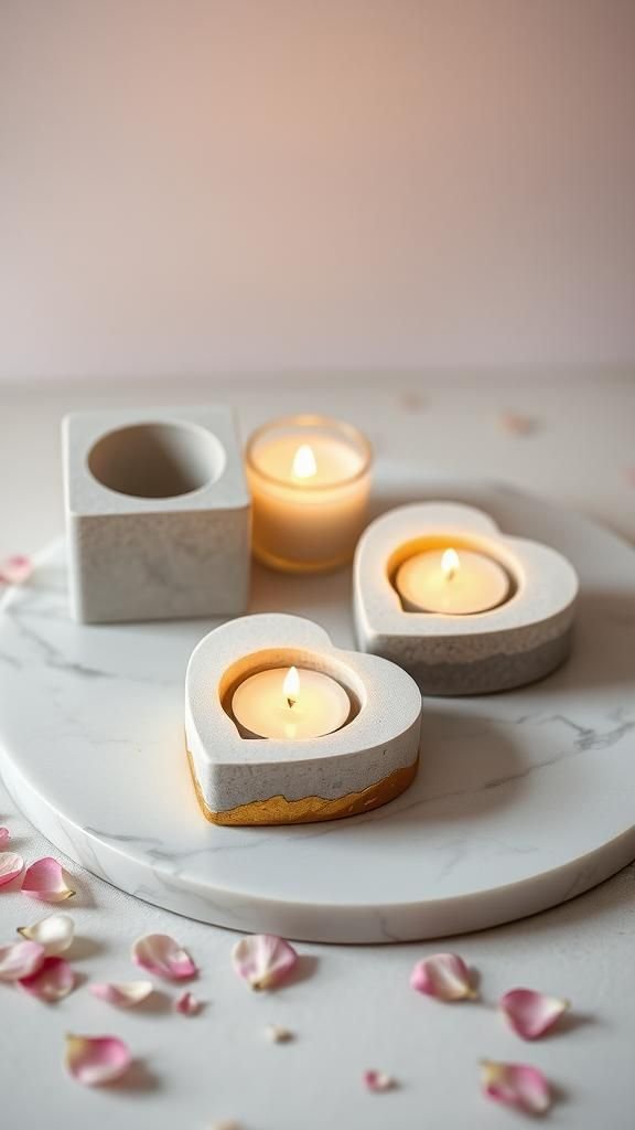 Concrete Heart Tealight Holders Trio
