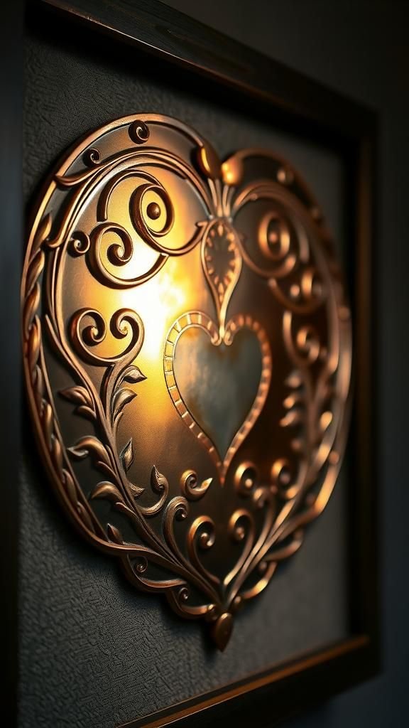 Embossed Metal Heart Repoussé Panel