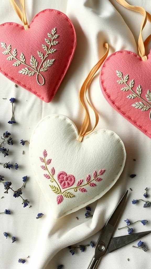 Embroidered Felt Heart Lavender Sachets