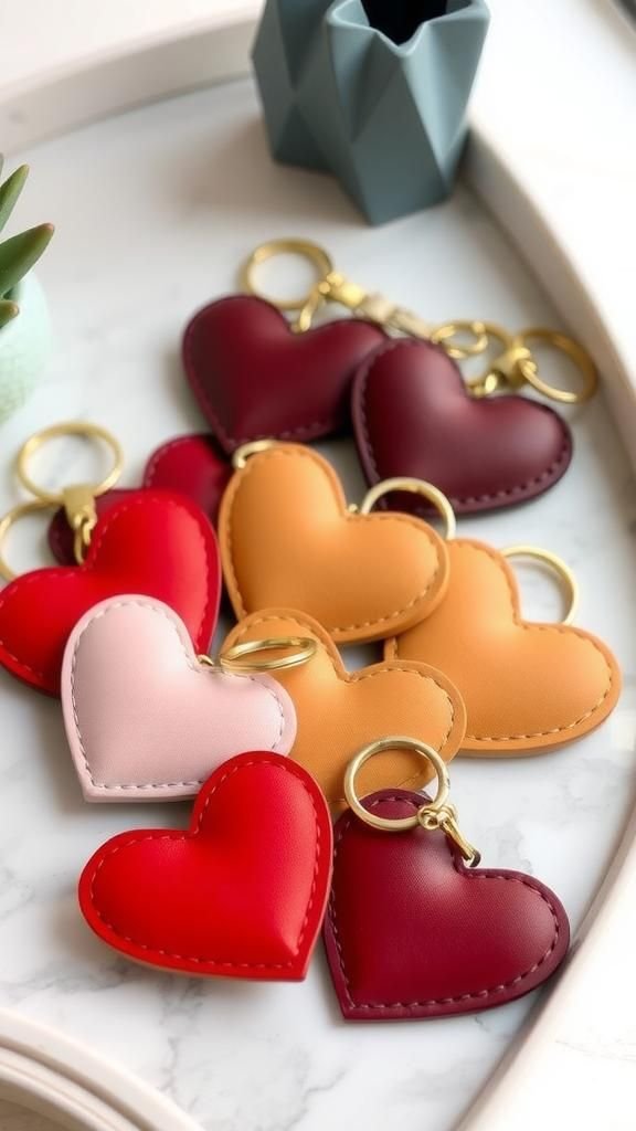 Leather Heart Keychains With Initials