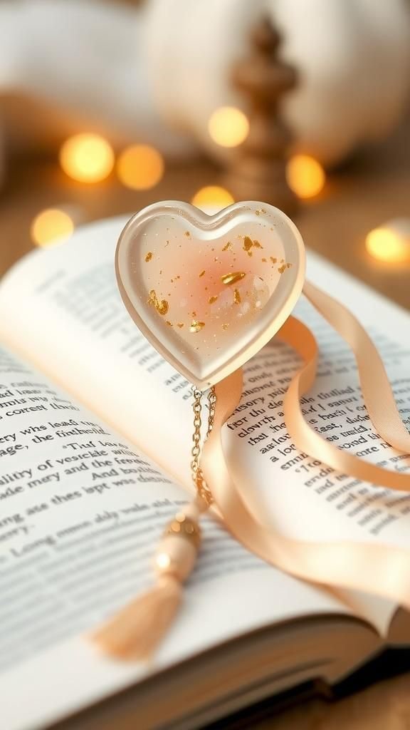 Resin Heart Bookmark With Gold Flakes