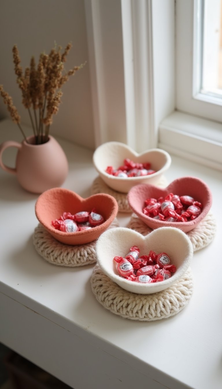 Felt Heart Bowl Display With Layered Textures