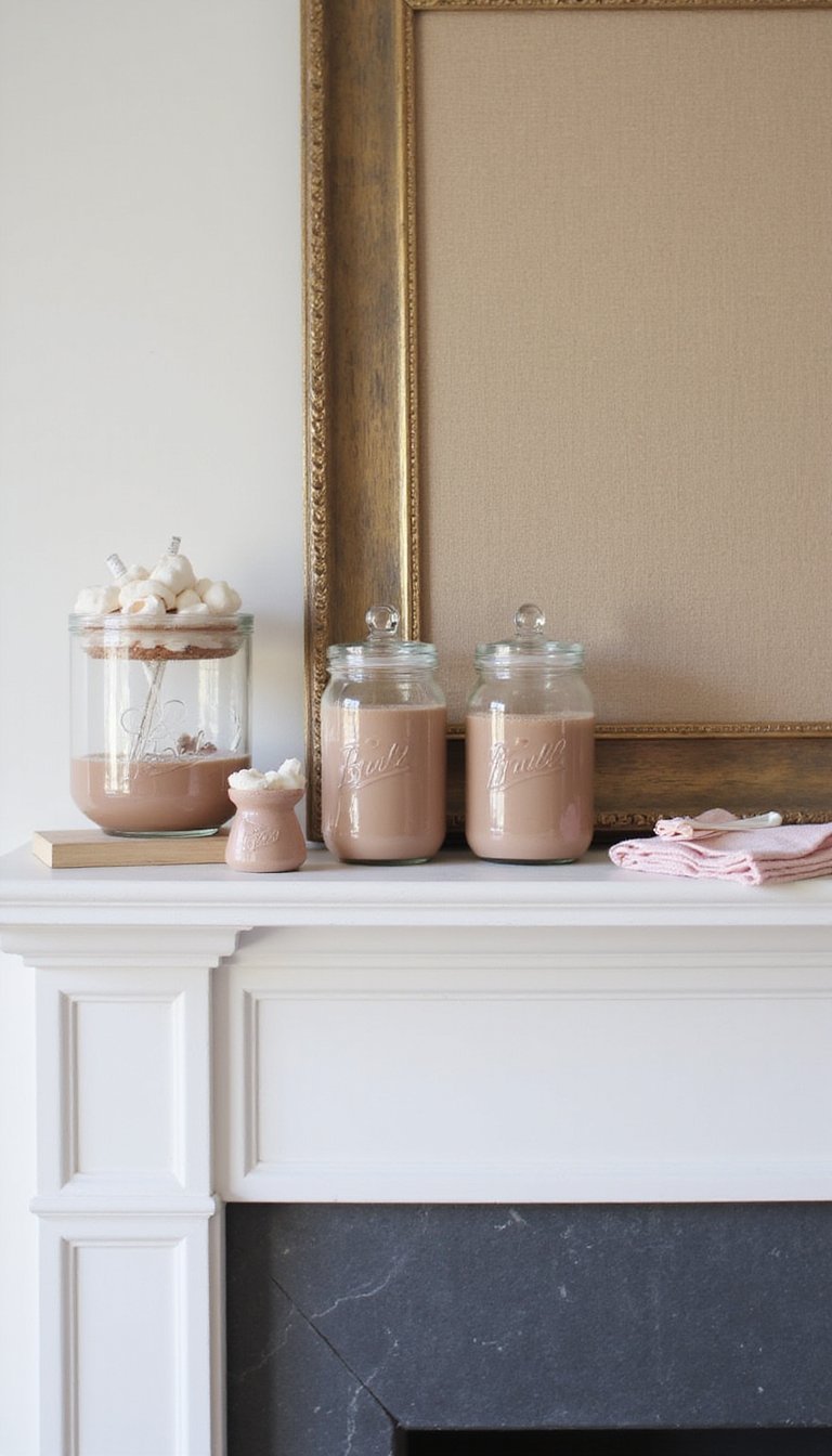 Mini Hot Cocoa Station On Mantel For Cozy Vibes
