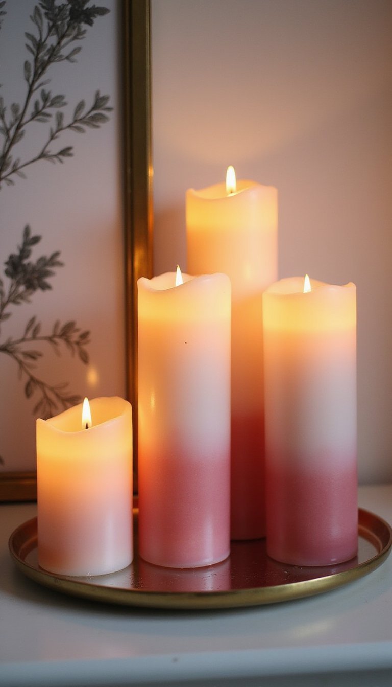 Ombre Candle Grouping On A Mirrored Tray