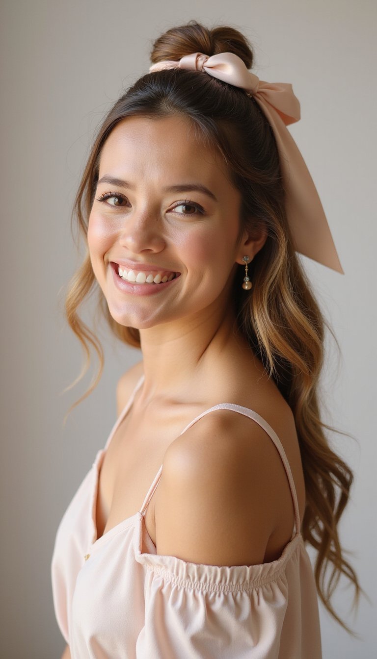 Half-Up Twisted Knot With Ribbon Accent