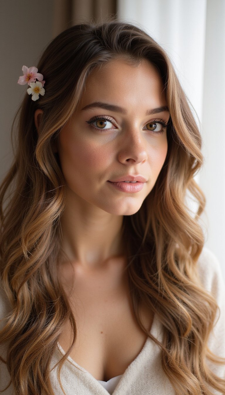 Loose Boho Waves With Delicate Floral Pins