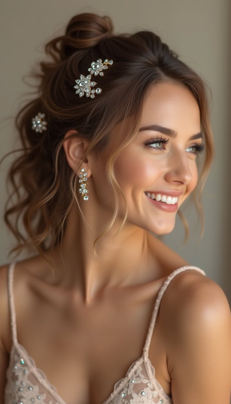 Pinned Back Curls With Sparkly Accessories