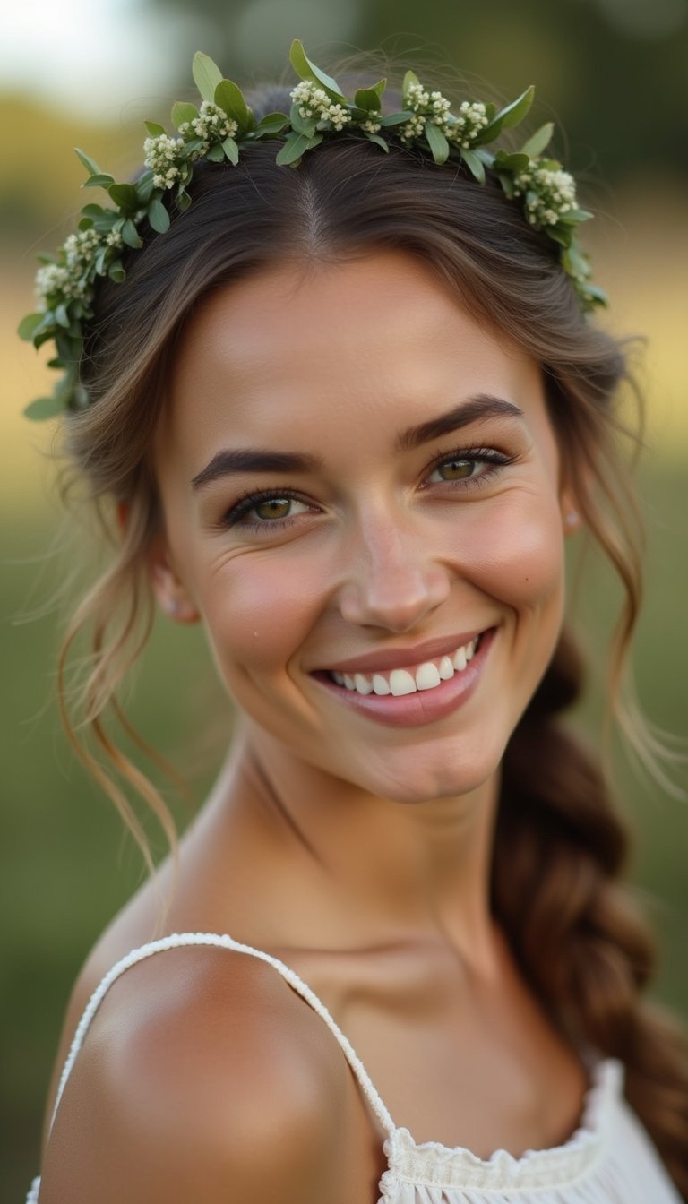 Romantic Halo Braid With Tiny Baby Leaves
