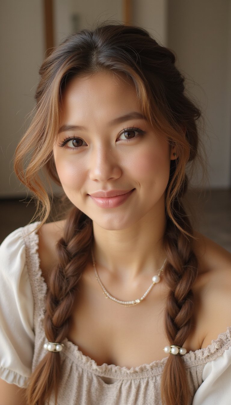 Romantic Milkmaid Braids With Wispy Strands
