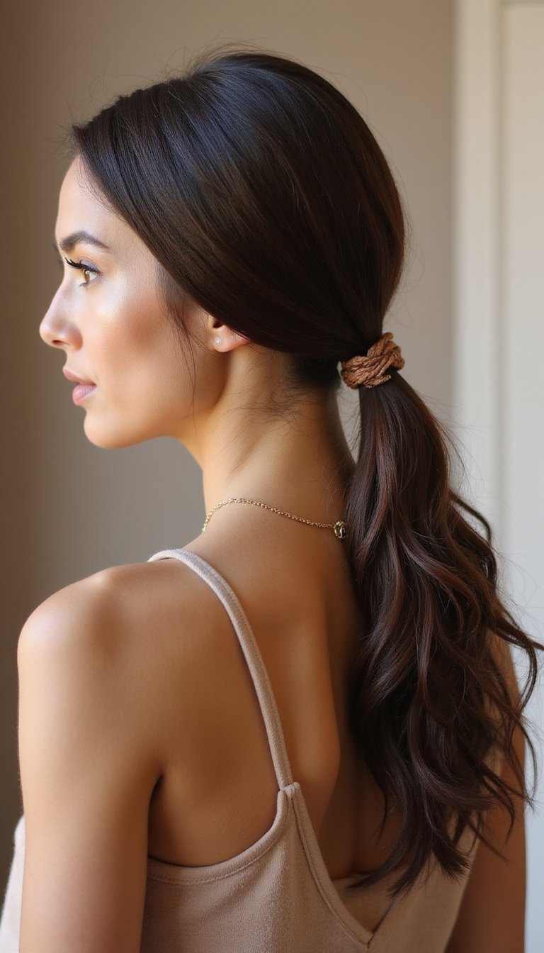 Sleek Low Ponytail With Wrapped Hair Tie