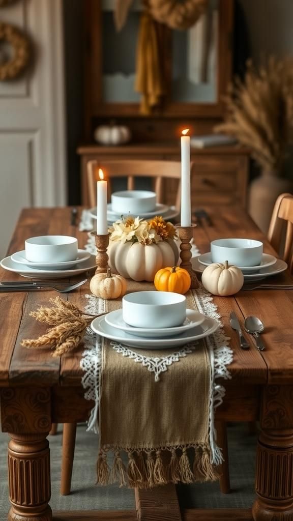 Burlap And Lace Thanksgiving Table Runner