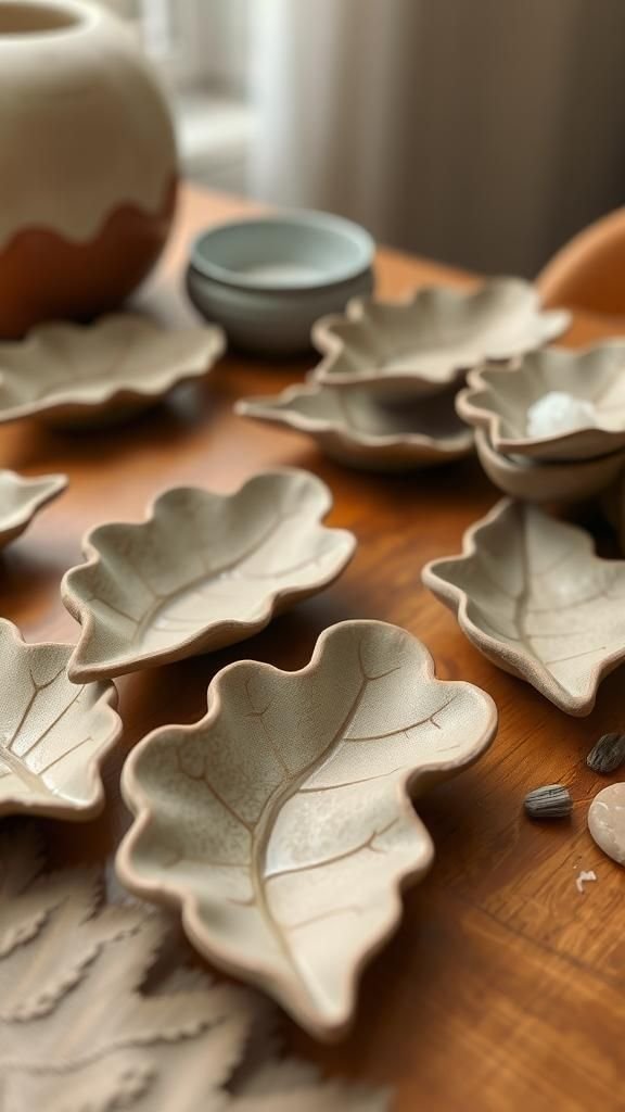 Clay Leaf Trinket Dishes For Salt Or Rings
