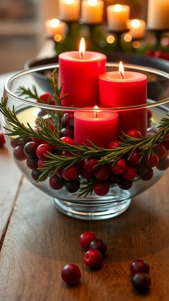 Cranberry And Rosemary Floating Candle Bowl