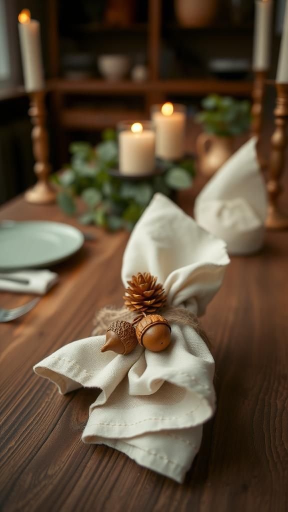 Pinecone And Acorn Napkin Rings With Charm