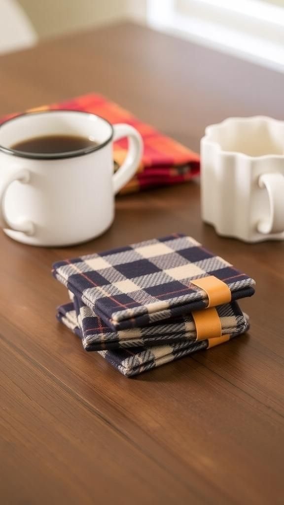 Plaid Flannel Coasters With Leather Accent Tabs