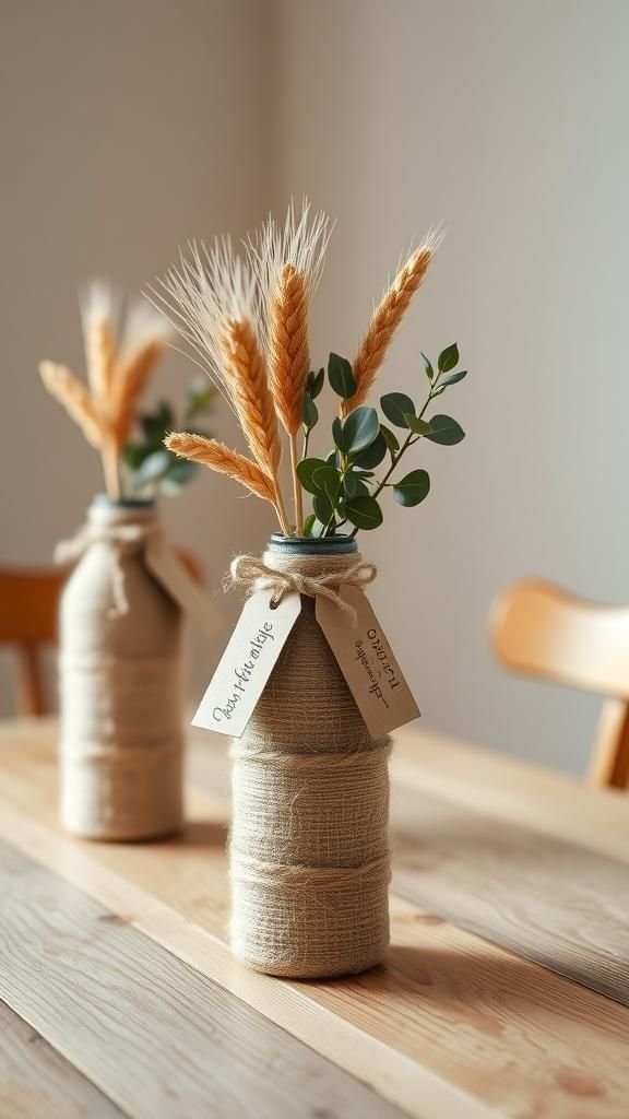 Rope-Wrapped Wine Bottle Vases With Tags