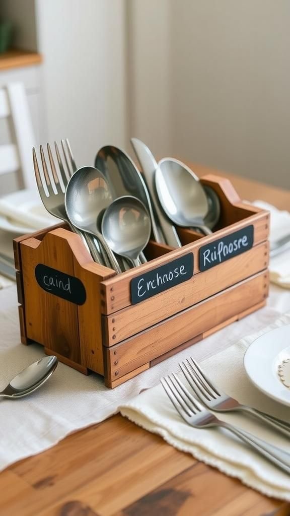 Rustic Crate Utensil Caddy With Chalk Labels