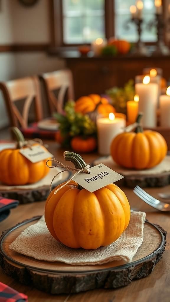 Twine-Wrapped Mini Pumpkin Place Cards For Guests