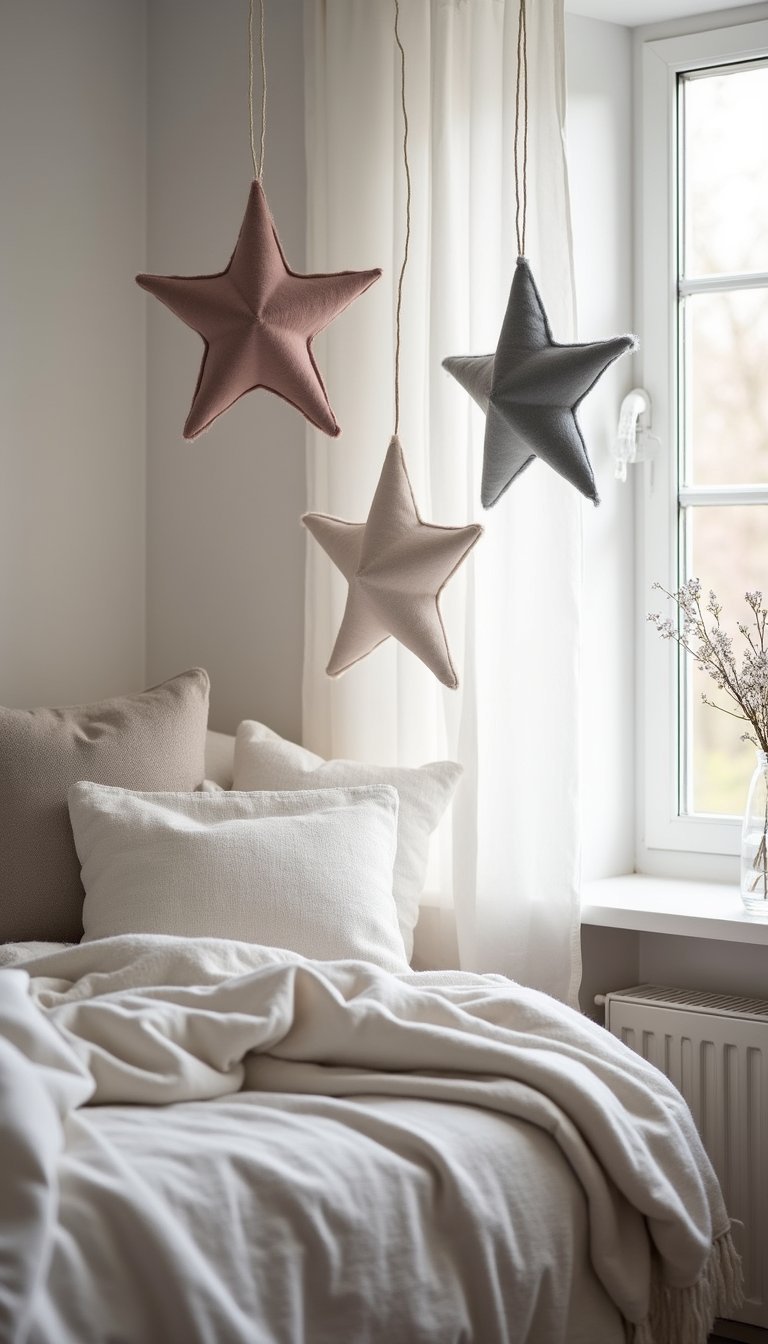 Felted Star Ornaments With Neutral Natural Hues