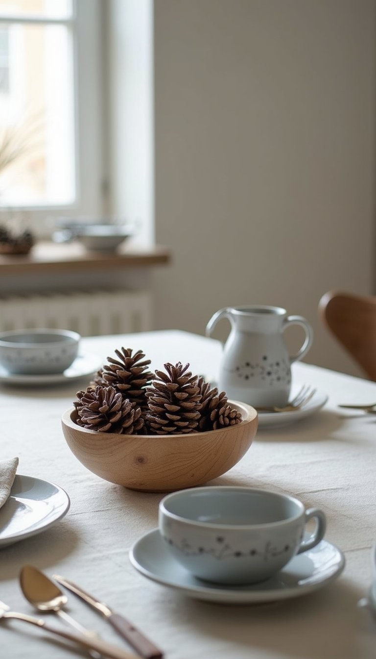 Handpainted Nordic Pattern Pine Cones On Display