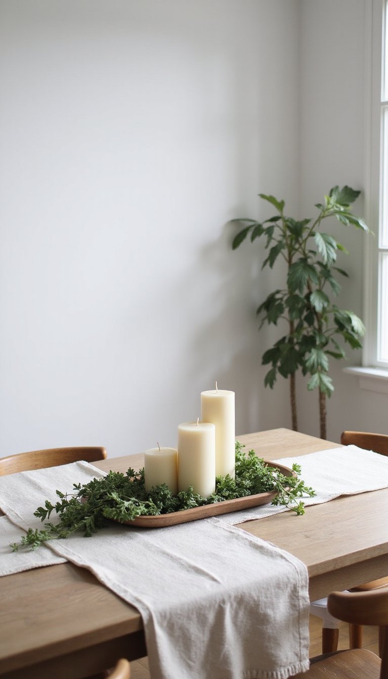 Ivy And Linen Table Runner With Candle Cluster