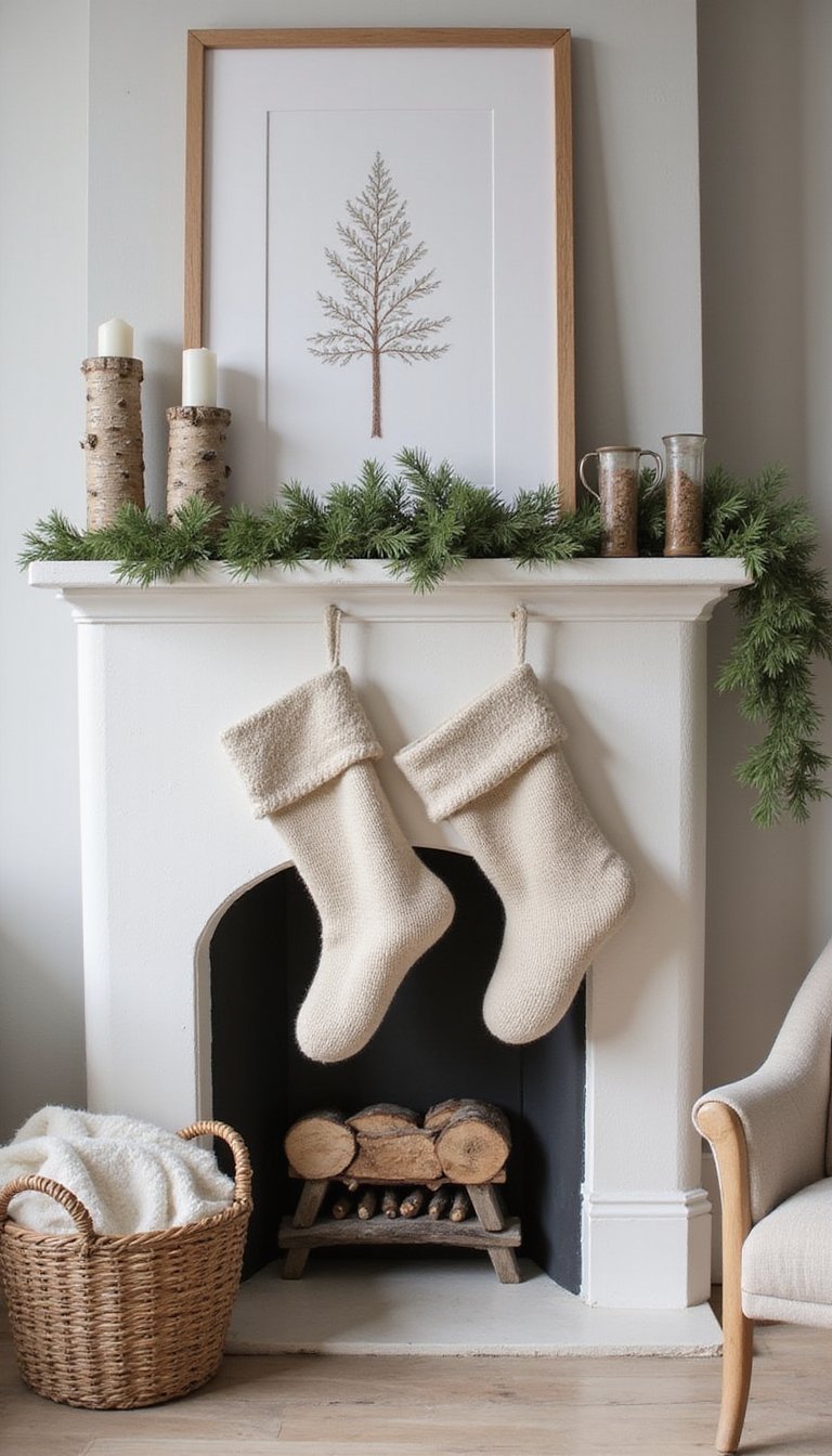 Natural Wool Chimney Stockings With Simple Embroidery