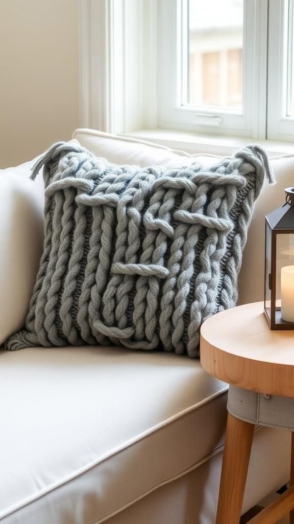 Chunky Knit Cushion In Wintry Scandinavian Tones