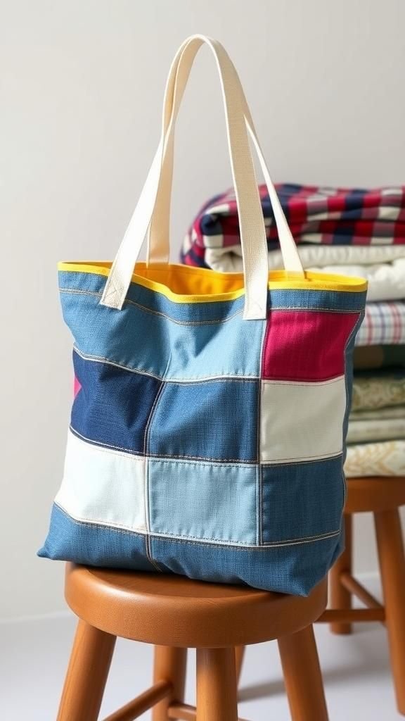 Patchwork Tote Bag With Sturdy Handles