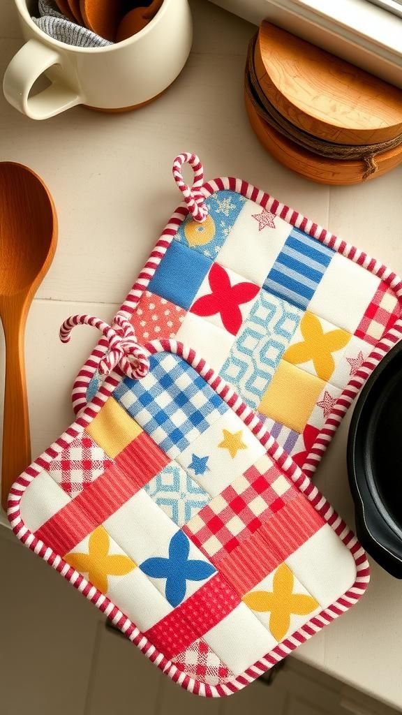 Quilted Pot Holders With Binding Charm