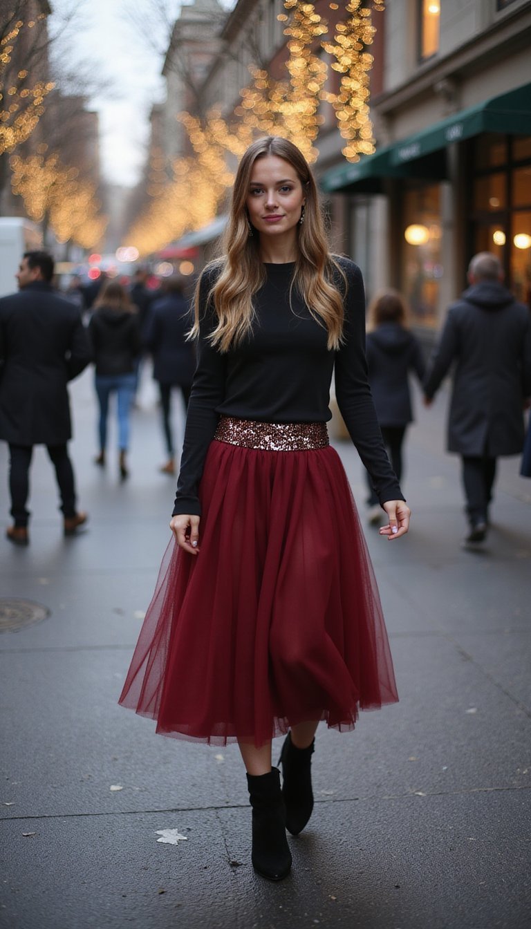 Tulle Skirt With Sequin Waistband And Boots