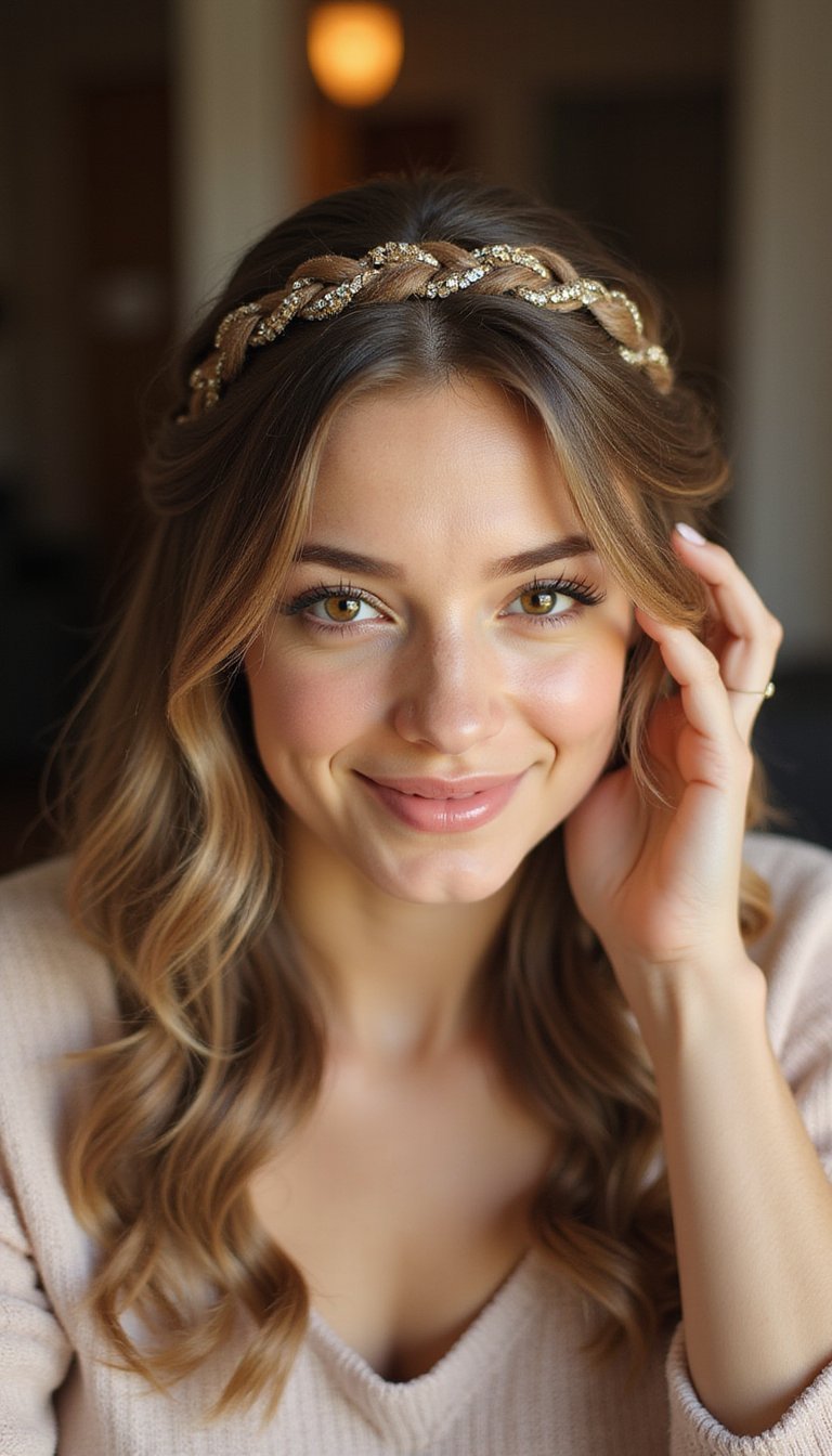 Braided Tiara With Sparkling Holiday Accents