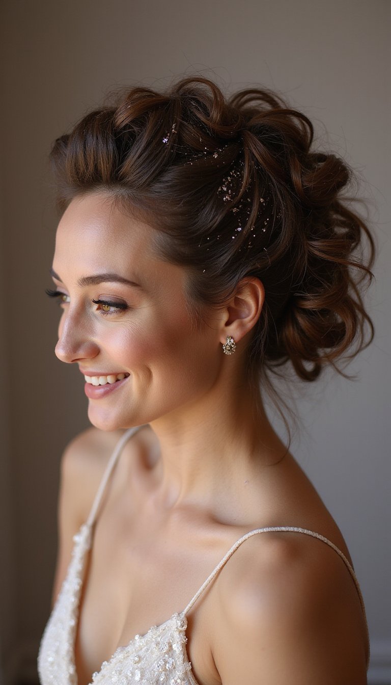 Glitter Flecked Romantic Curled Updo For Parties