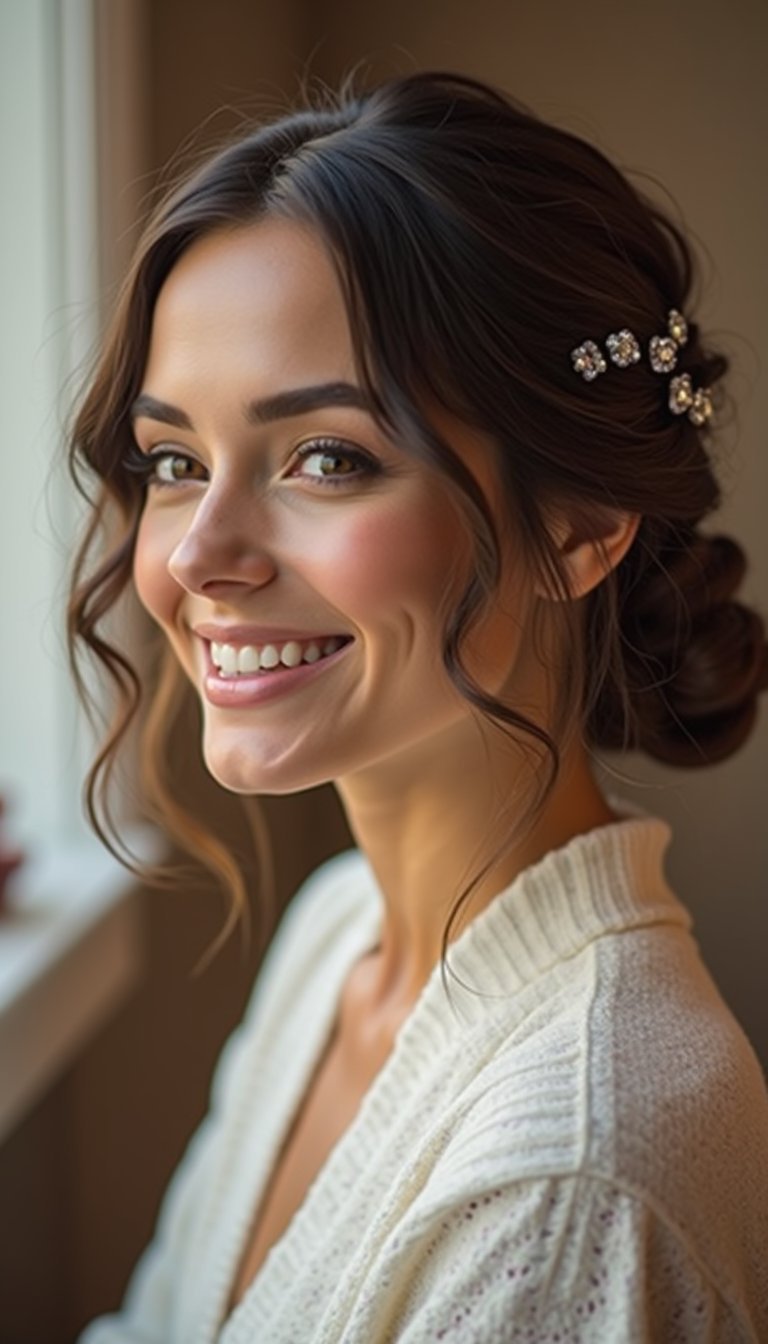 Low Chignon With Sparkly Hair Accessories