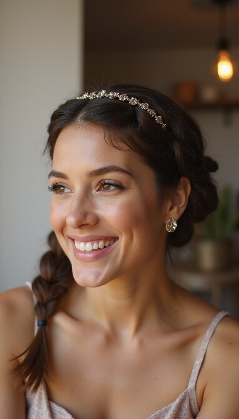Thin Sparkling Crown Braid For Formal Nights