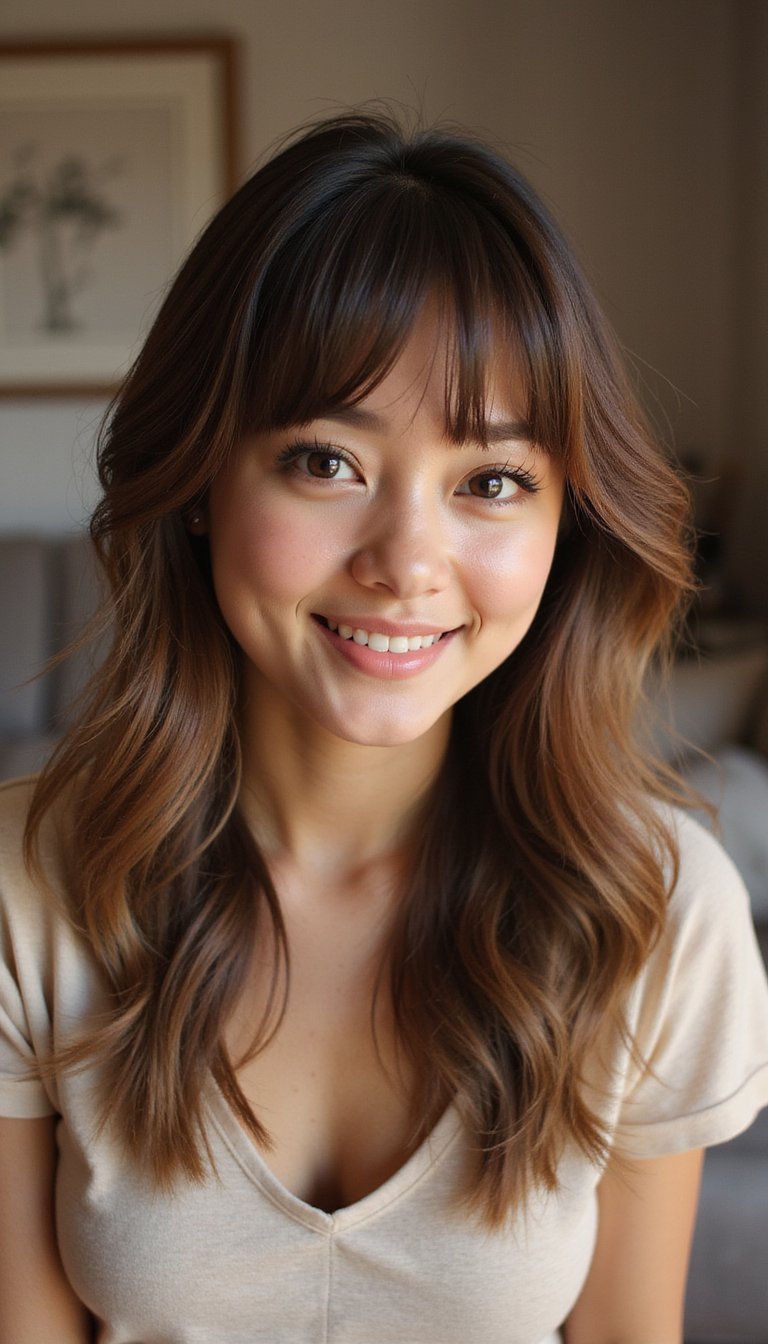 Soft Curtain Bangs Framing Loose Waves