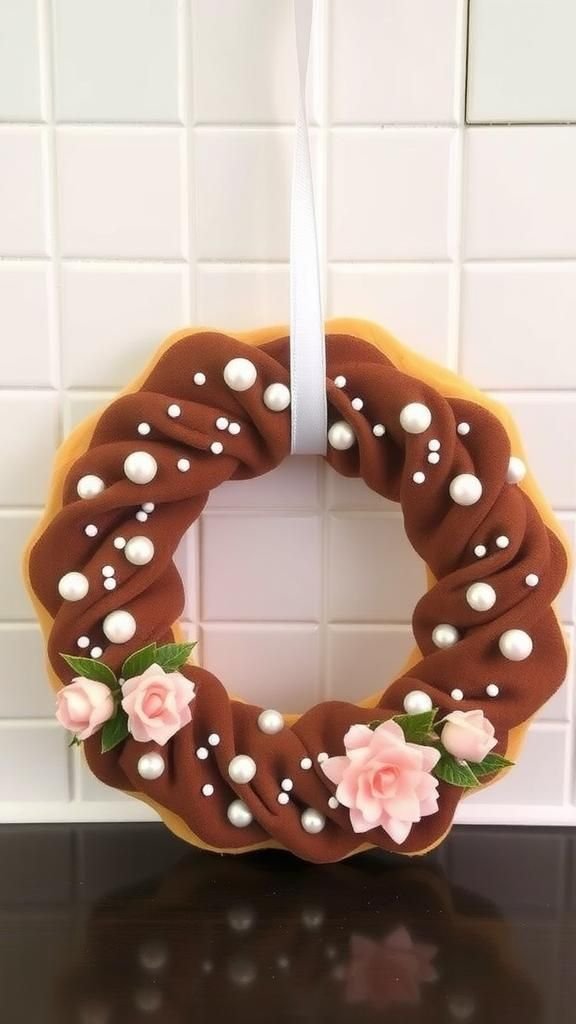 Chocolate And Blush Floral Donut Wreath