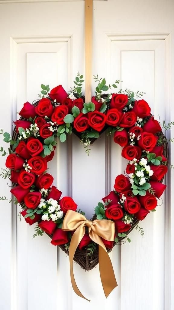 Classic Red Rose Grapevine Heart Wreath