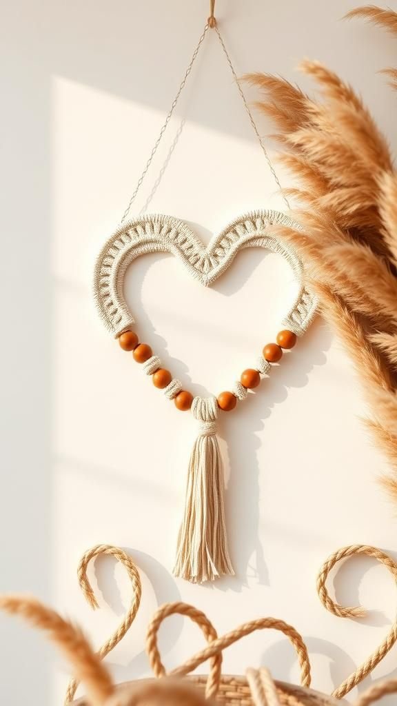 Macramé Heart Wreath With Wooden Beads